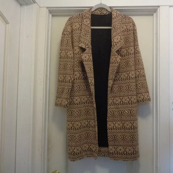VINTAGE AZTEC STYLE LONG JACKET COAT M - Picture 1 of 4